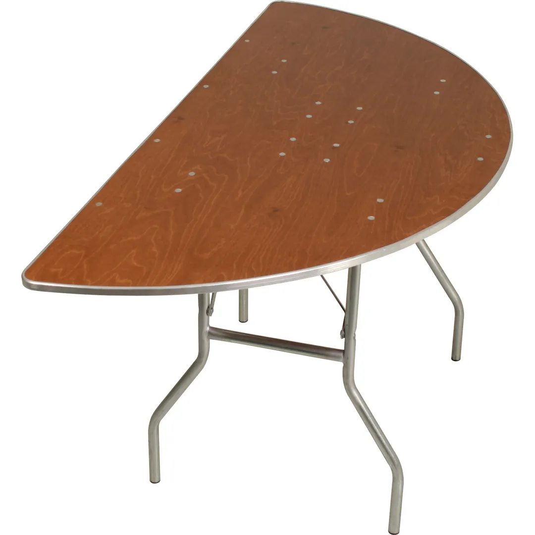 Forbes Industries HOSC84 Half-Round Folding Table, 84" Dia. x 30"H, Plywood Top with Walnut Stain & UV Polycoat, Aluminum Edge