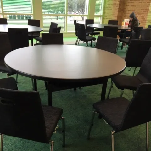 Forbes Industries REV60RDMXE####-SQ## 60" Round Folding Table with High-Pressure Laminated Surface, Square Leg, 30" High