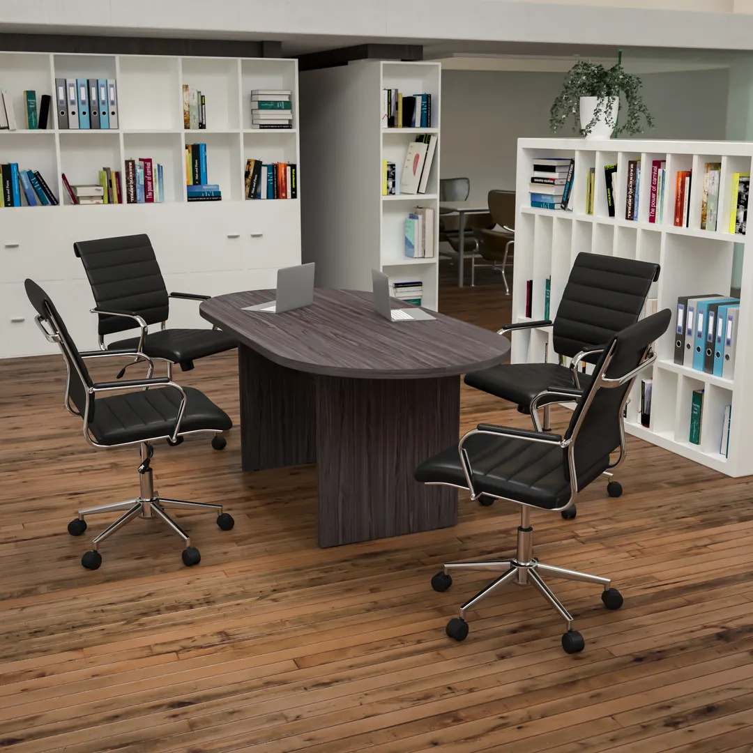 Flash Furniture BLN-6GCGRY595M-BK-GG 72" Oval Lake Table Set, 4 Mid-Back Black LeatherSoft Chairs, 250 lb Weight Capacity
