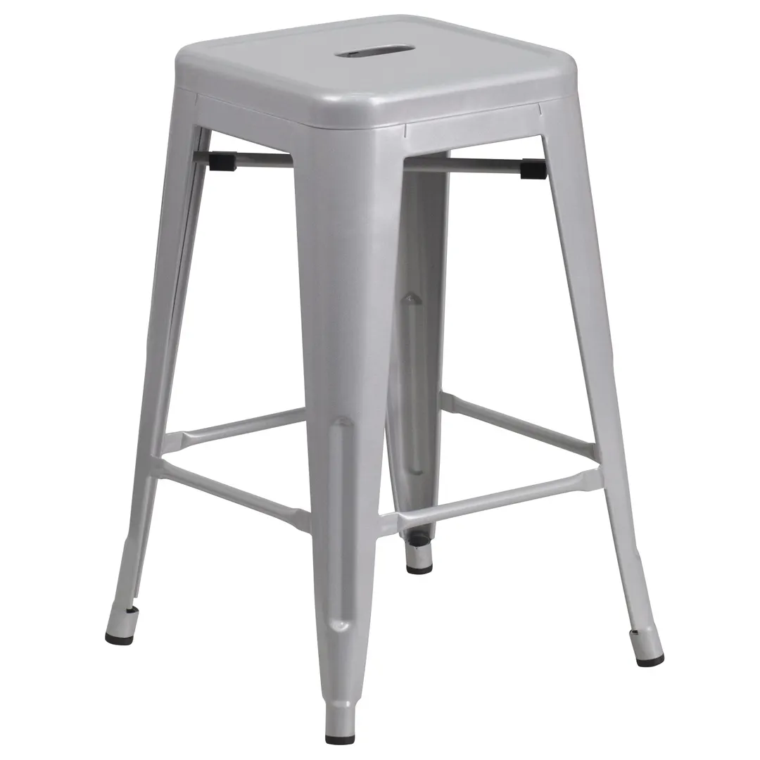 Flash Furniture CH-31320-24-SIL-GG Counter Height Backless Bar Stool, 500 lb. Weight Capacity, Silver Finish