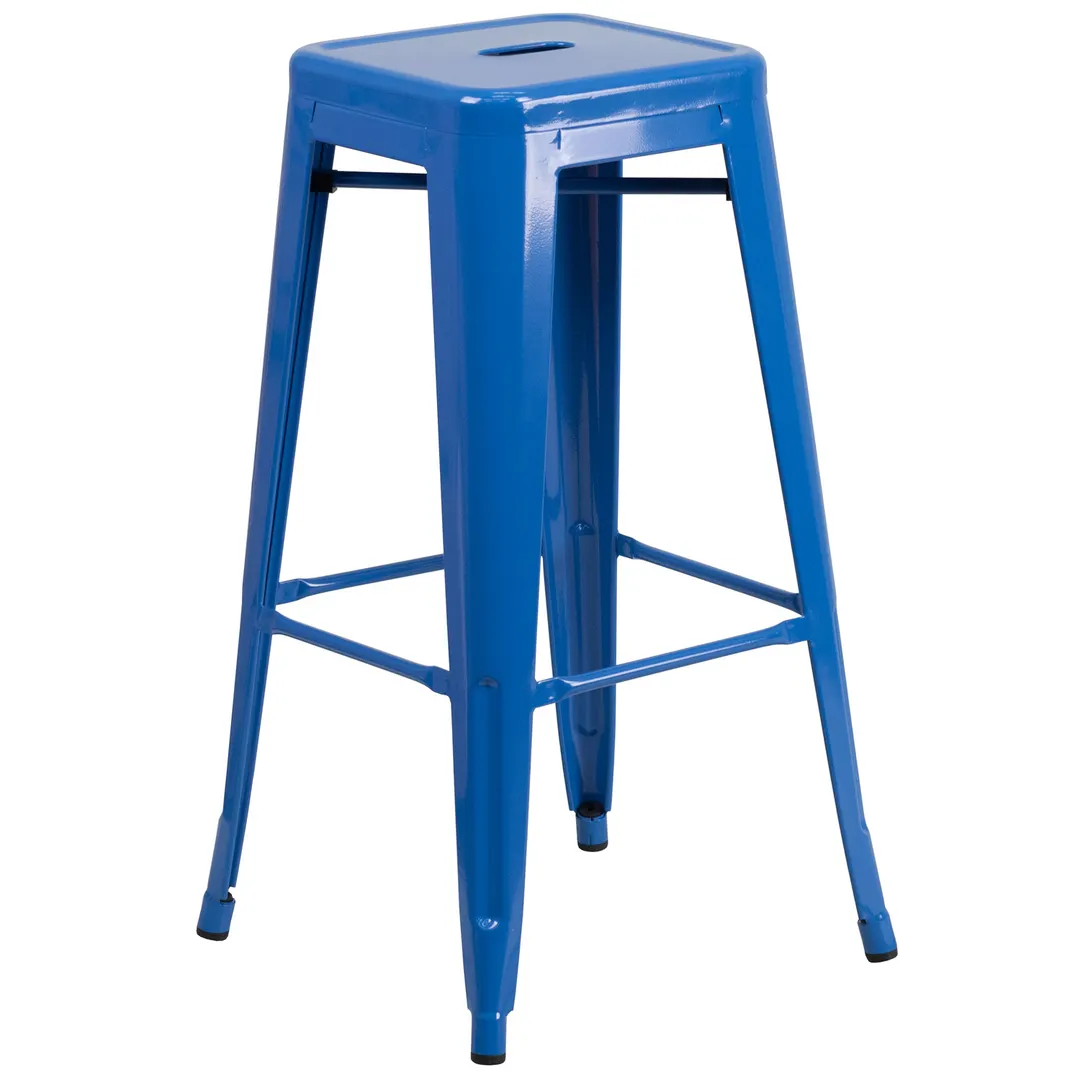 Flash Furniture CH-31320-30-BL-GG Backless Stacking Bar Stool, 500 lb, Galvanized Steel, Blue Powder Coat