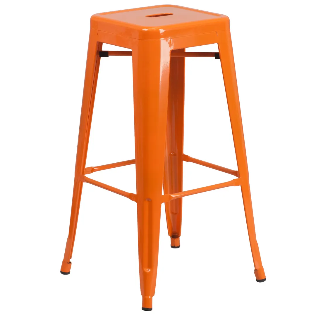 Flash Furniture CH-31320-30-OR-GG Backless Stacking Bar Stool, 500 lb, Orange, Galvanized Steel, Powder Coat Finish