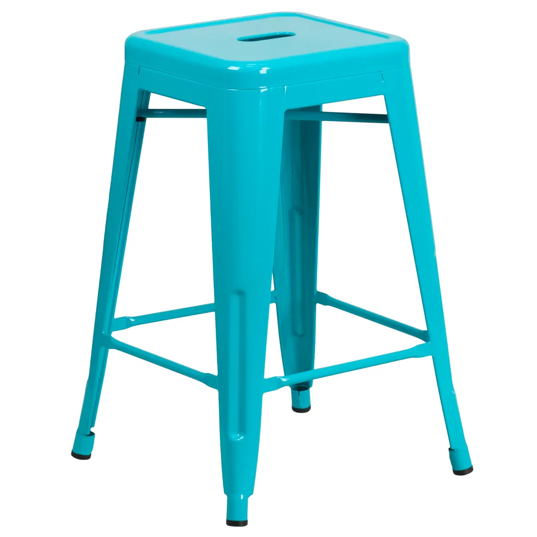 Flash Furniture ET-BT3503-24-CB-GG Crystal Blue Stacking Bar Stool, 500 lb. Weight Capacity, Counter Height, Backless, Galvanized Steel