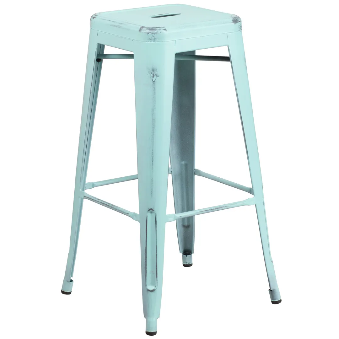 Flash Furniture ET-BT3503-30-DB-GG Backless Stacking Bar Stool, 500 lb, Galvanized Steel, Blue Green