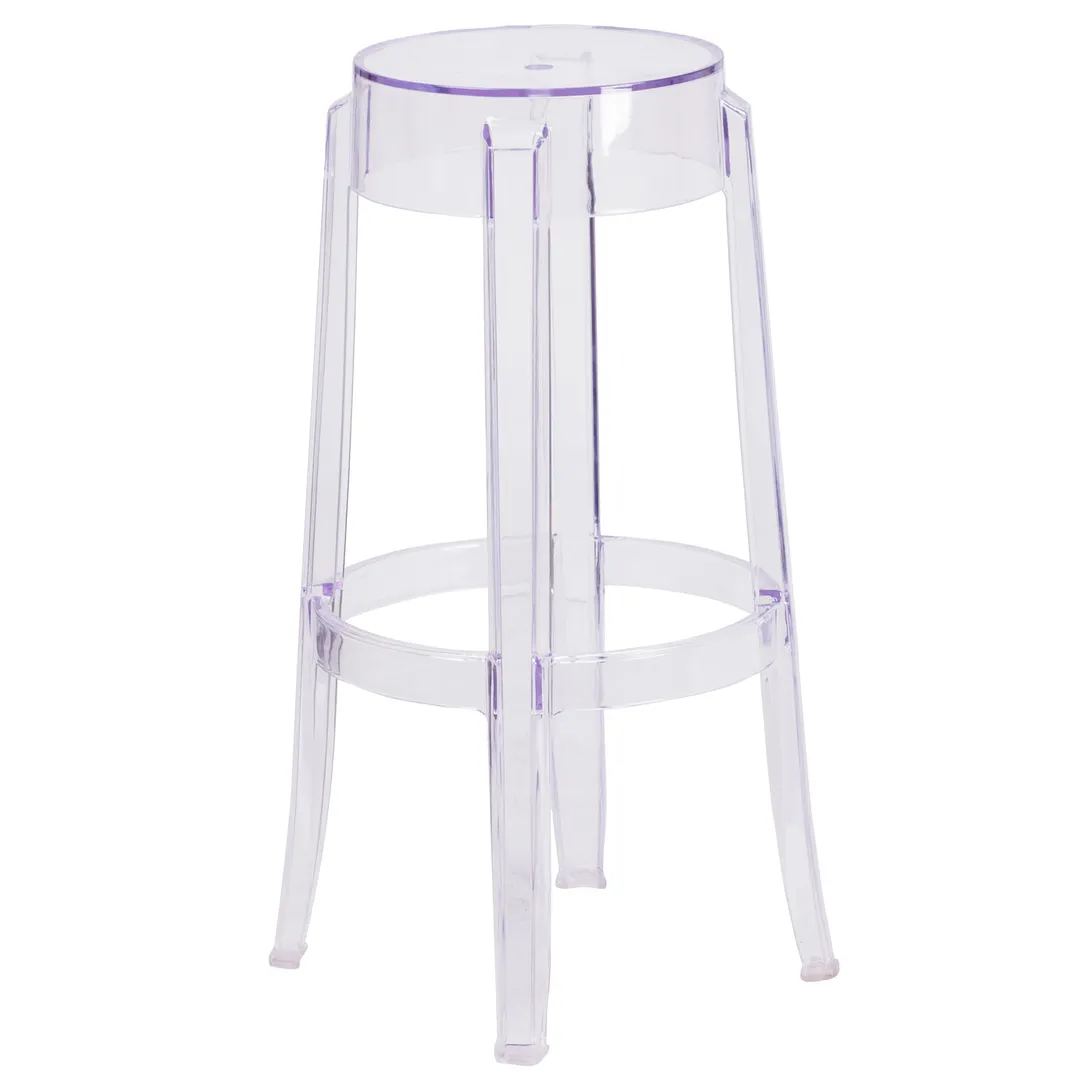 Flash Furniture FH-118-APC2-GG Bar Stool, Backless, Polycarbonate, Transparent Crystal, Stacking, Footring, Outdoor