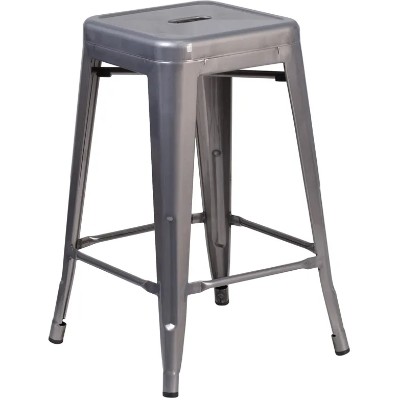 Flash Furniture XU-DG-TP0004-24-GG Backless Stacking Bar Stool, 500 lb, Galvanized Steel, Silver Finish