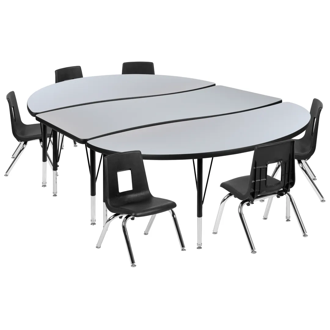 Flash Furniture XU-GRP-12CH-A3060CON-60-GY-T-P-GG Emmy Activity Table & Chair Set, Oval Laminate Top, 86x60, 6 Stack Chairs, Gray/Black