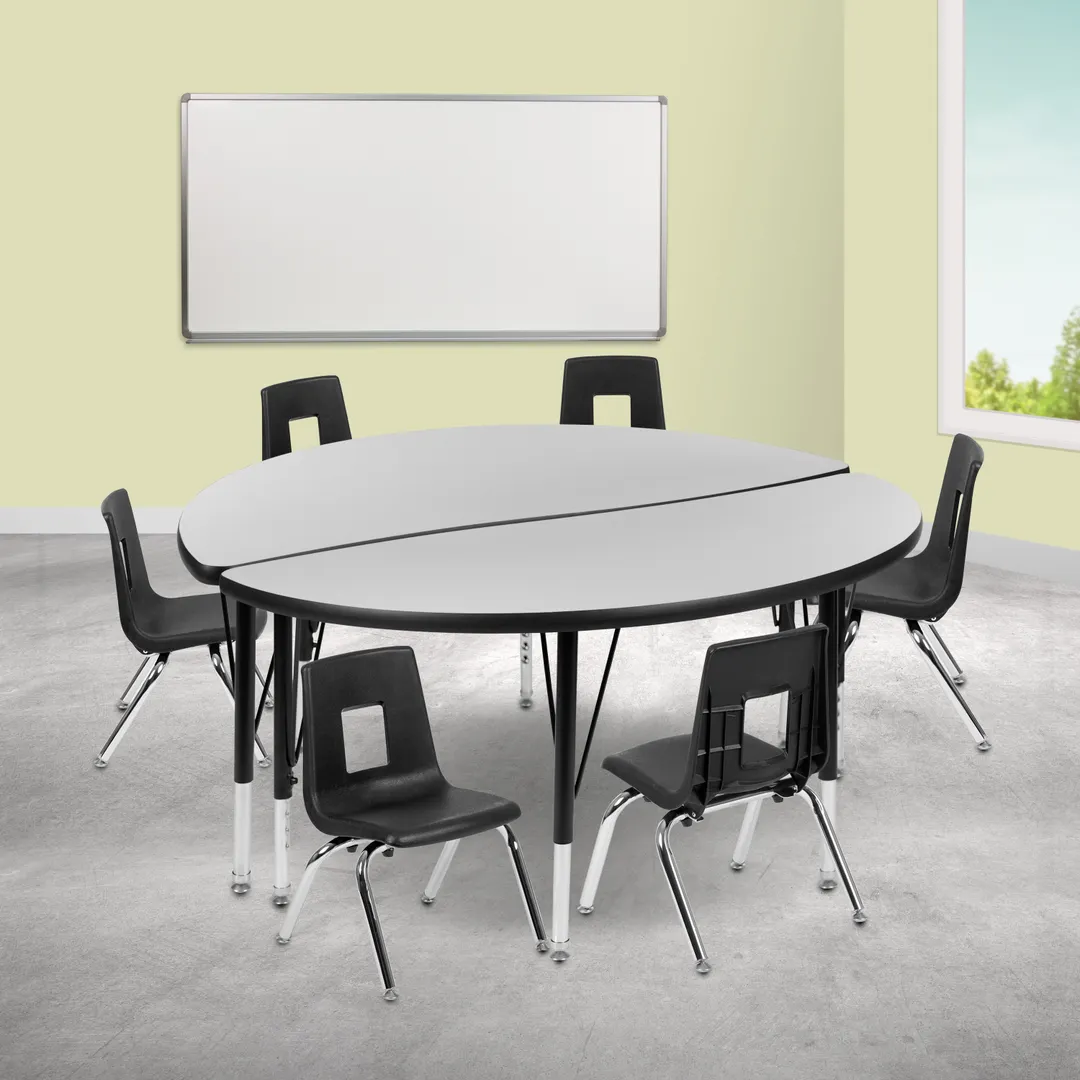 Flash Furniture XU-GRP-14CH-A48-HCIRC-GY-T-P-GG Emmy Activity Table & Chair Set, Round 48" Table, 6 Stack Chairs, Adjustable Height