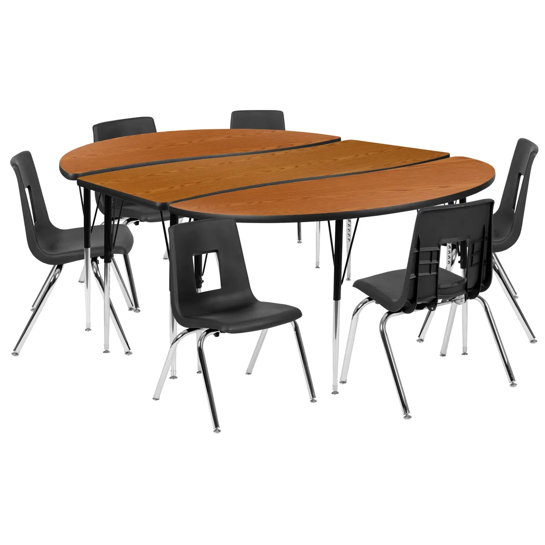 Flash Furniture XU-GRP-16CH-A3060CON-60-OAK-T-A-GG Emmy Activity Table & Chair Set, Oval Laminate Top, 86x60, 6 Stack Chairs, Adjustable Height