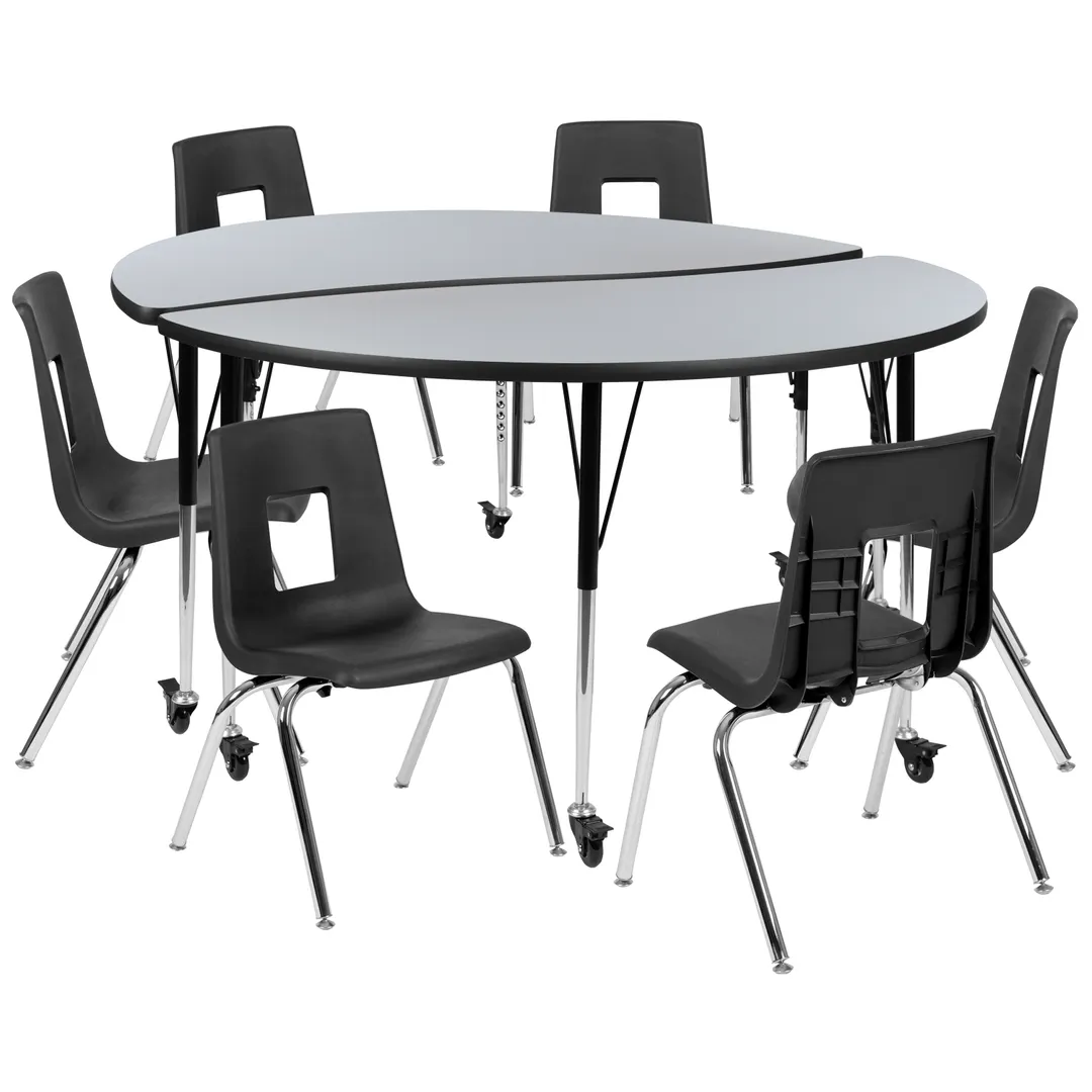 Flash Furniture XU-GRP-18CH-A60-HCIRC-GY-T-A-CAS-GG Emmy Activity Table & Chair Set, Round 60" Table, 6 Stack Chairs, Adjustable Height