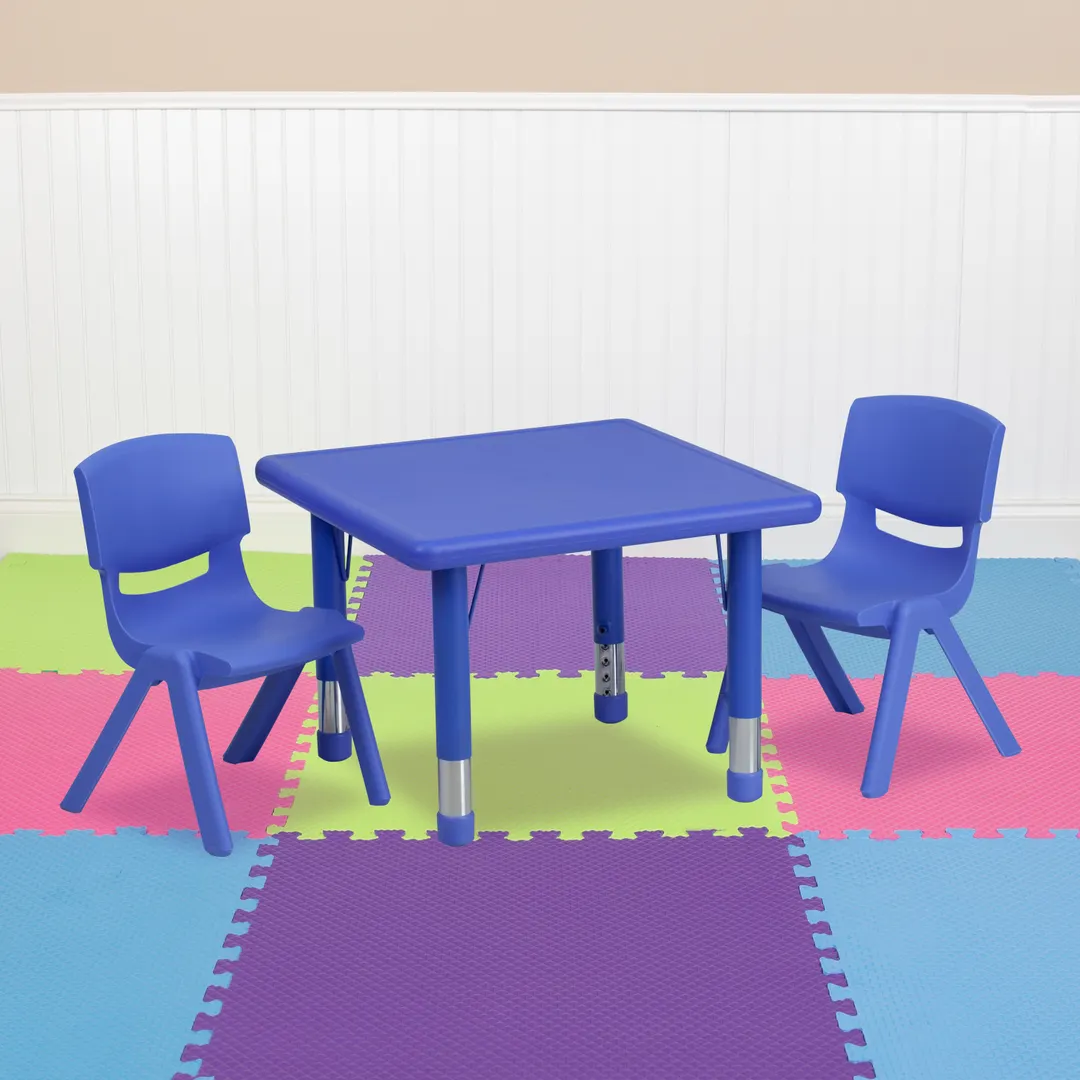 Flash Furniture YU-YCX-0023-2-SQR-TBL-BLUE-R-GG Preschool Activity Table Set, 24x24 Square, Blue, 220 lb Capacity, Plastic Top
