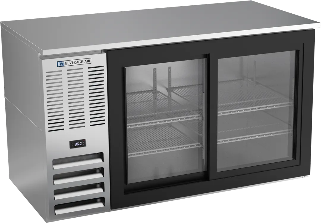 Beverage Air BB58HC-F-GS-S - 58" Wide Bar Cooler, 12.4 cu ft, Sliding Glass Doors, R290, 1/3 HP