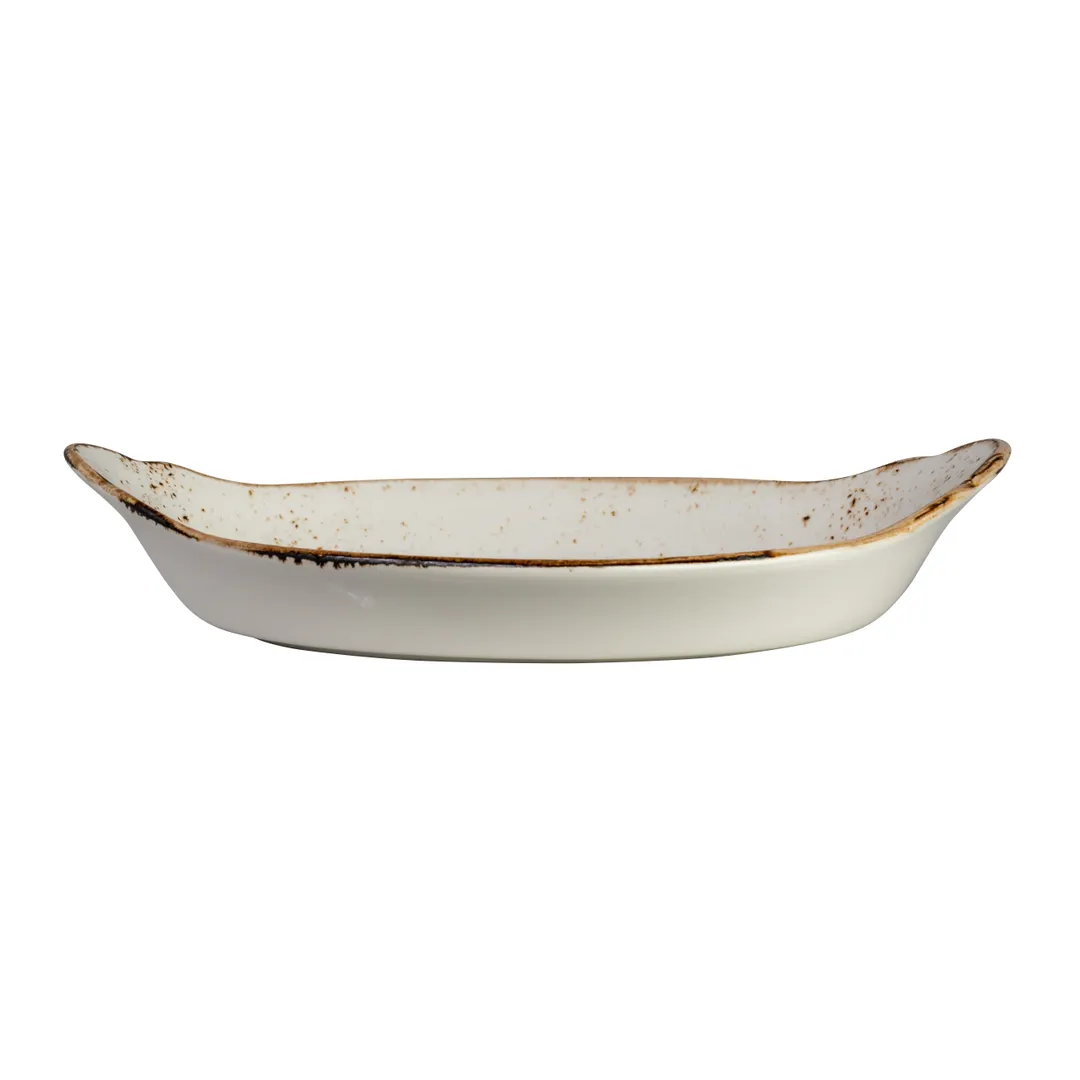 Steelite 11550320 - Oval Gratin Dish, 12"x6.5"x2.5", 27.5 oz White Ceramic, Oven Safe 530°F - 1 Dozen