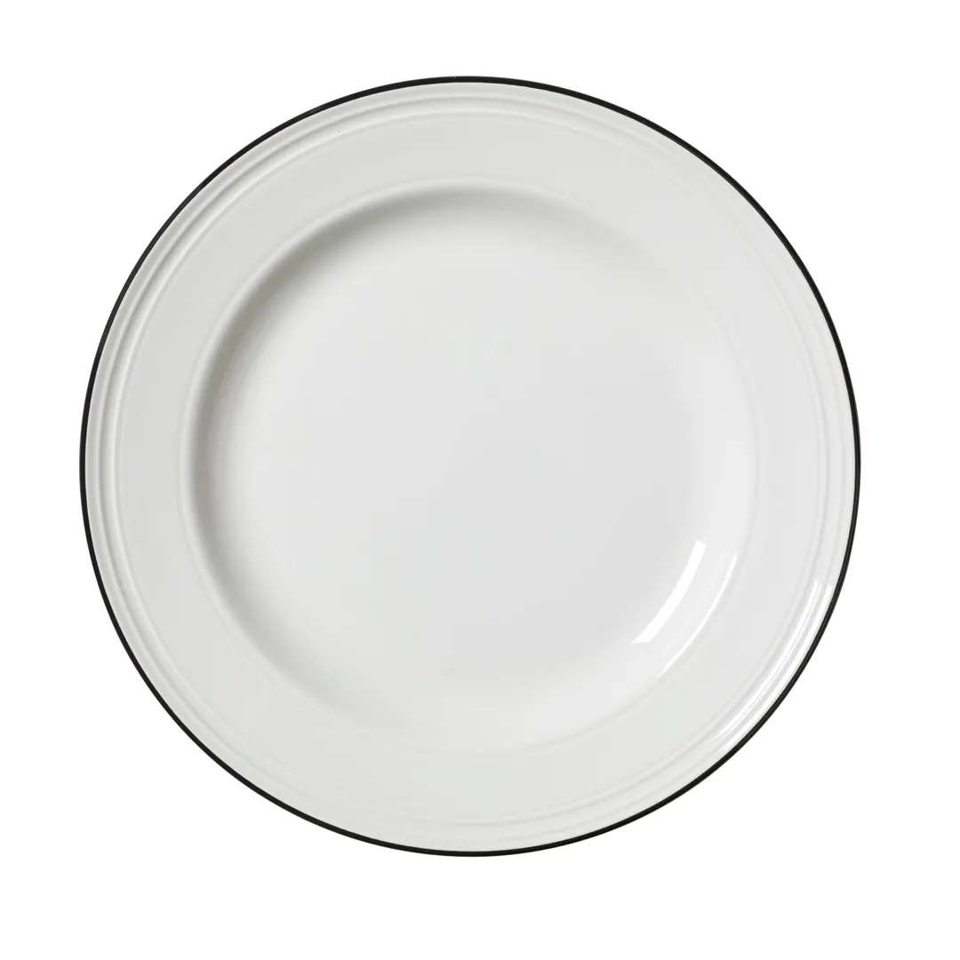 Steelite 1406X0105 10" Round Ceramic Plate, Black Band, Vitrified, Oven Safe To 530°F/275°C - 1 Dozen