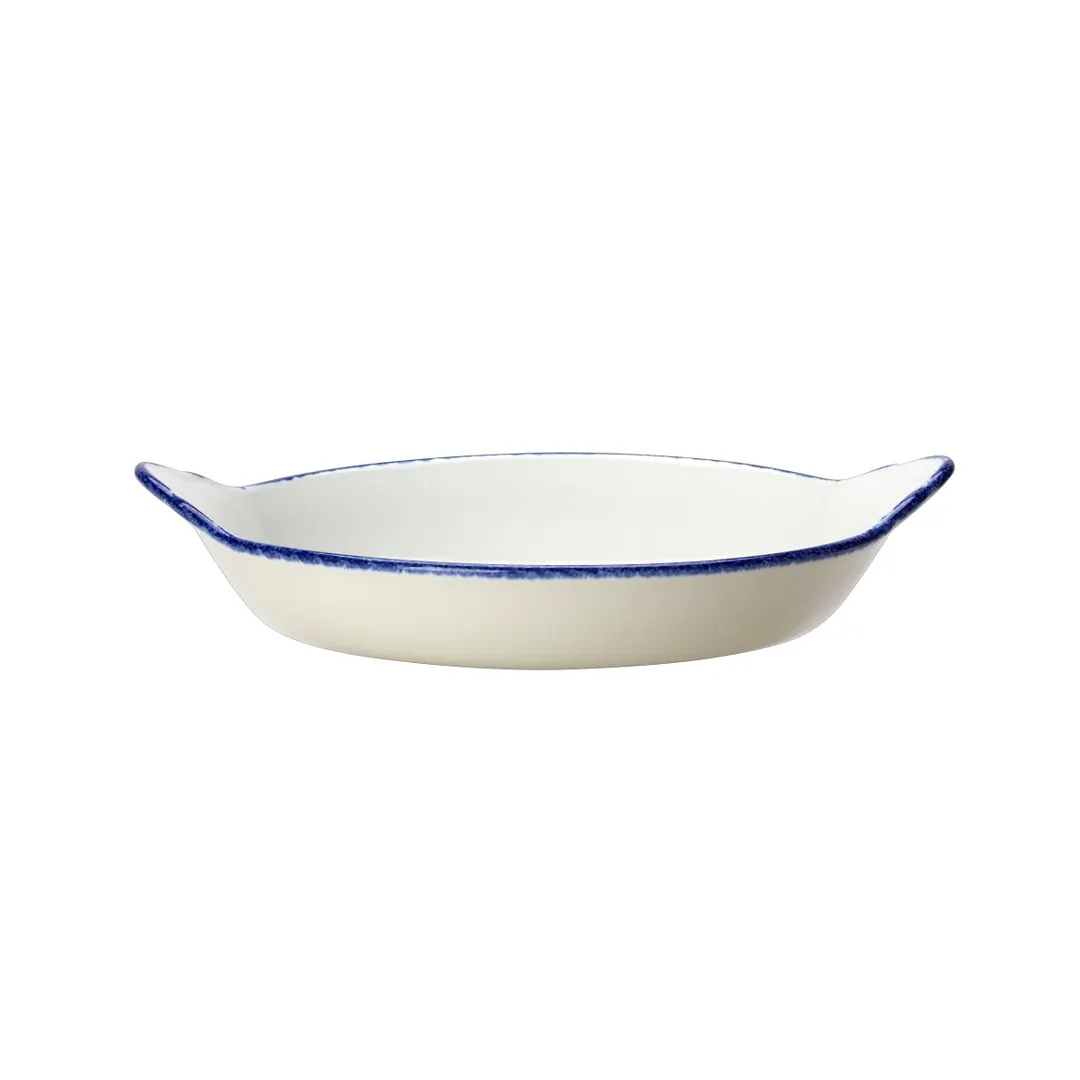 Steelite 17100316 Au Gratin Dish, Round 7.5" x 1.875" Blue Dapple, 19 oz, Oven Safe 530°F - 1 Dozen