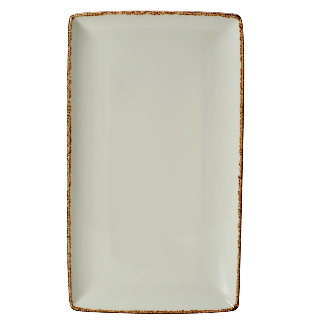 Steelite 17140556 Dapple Brown Rectangular Tray, 13" x 7.5" x 0.75", Ceramic, Oven Safe 530°F, 6/Case