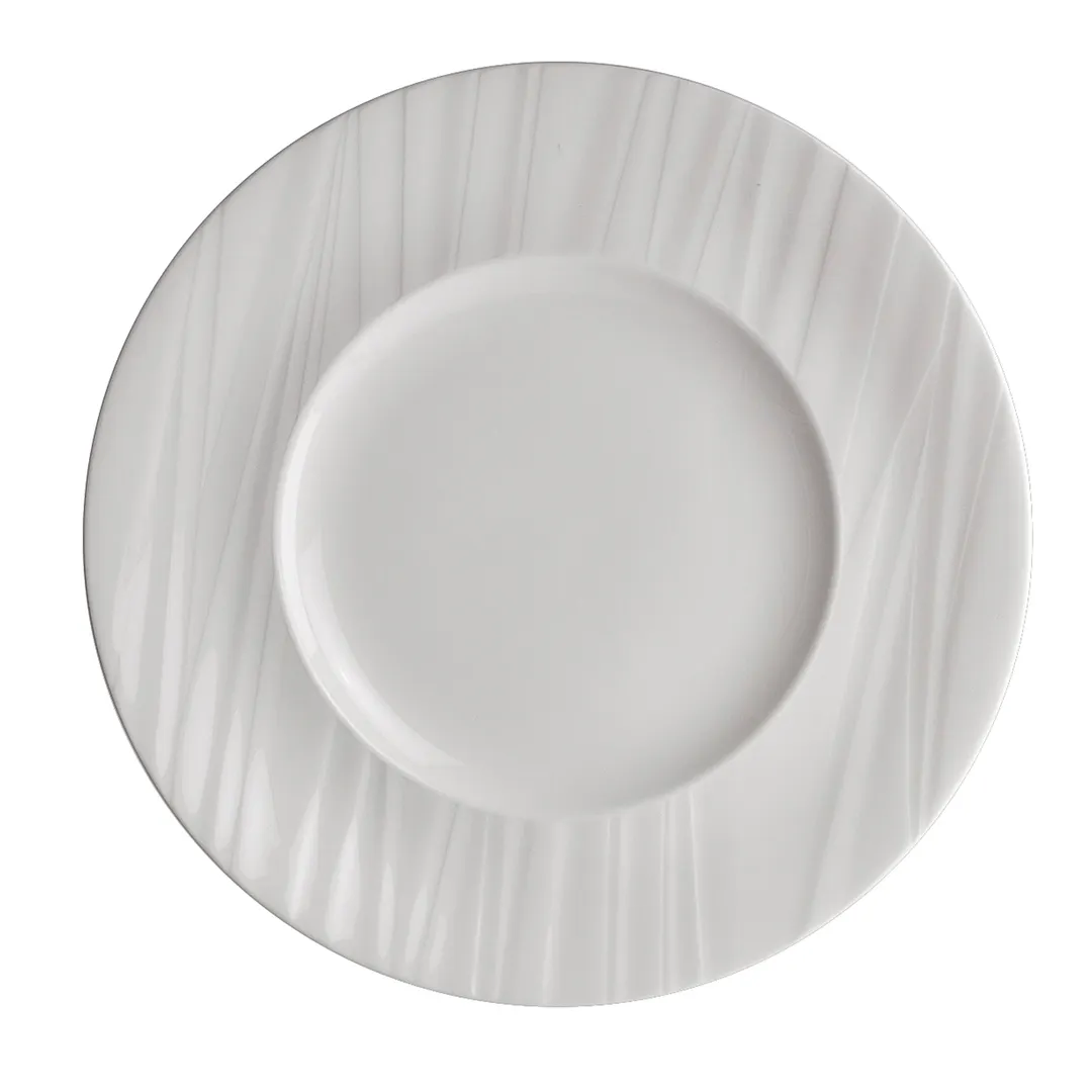 Steelite 4412RF002 Wide Rim 11" Bone China Plate, Ruche Folio Pattern, Dishwasher Safe - 1 Dozen