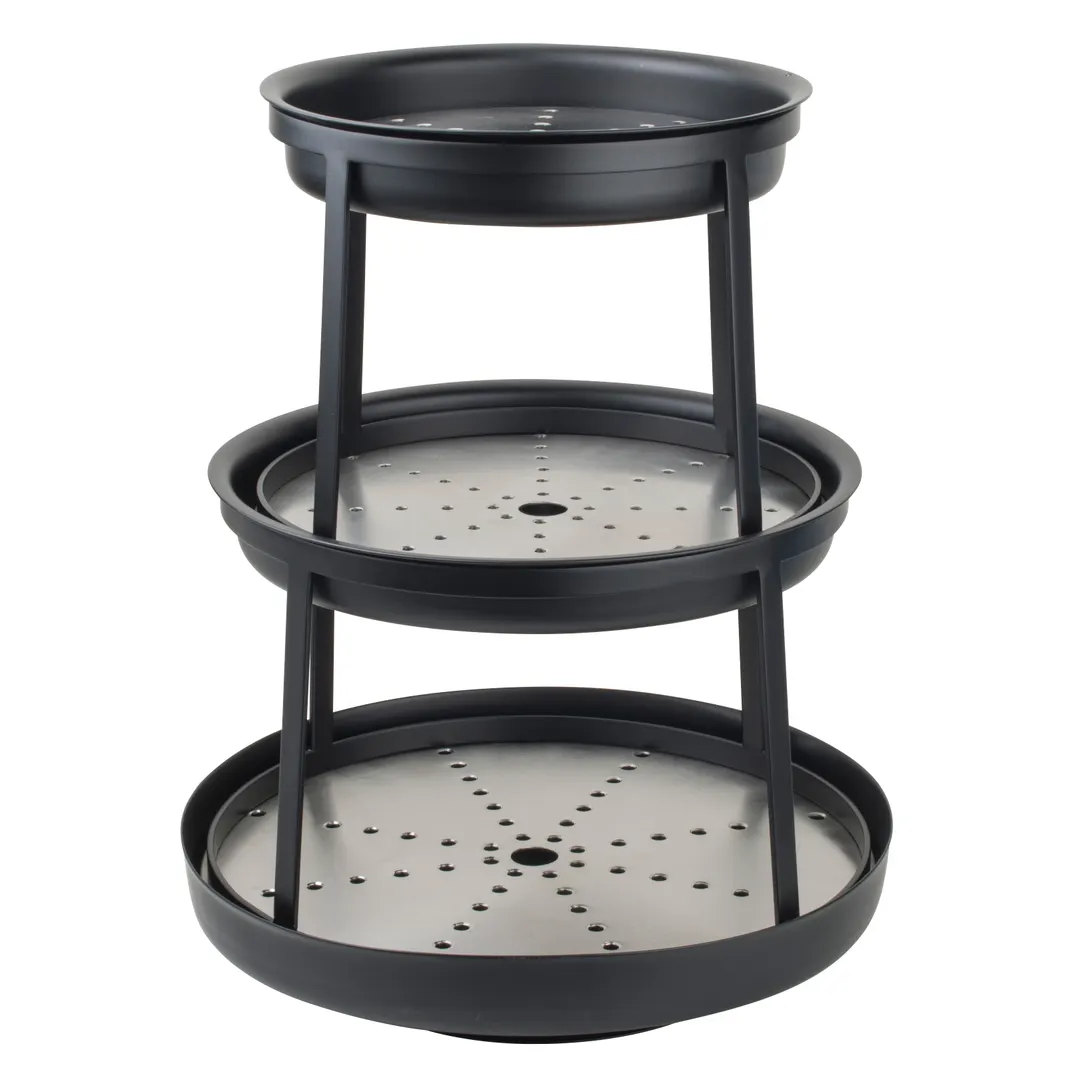 Steelite 5856JX00 3‑Tier Round Seafood Stand, 13"‑16" Height, Stainless Steel Base, Black Finish
