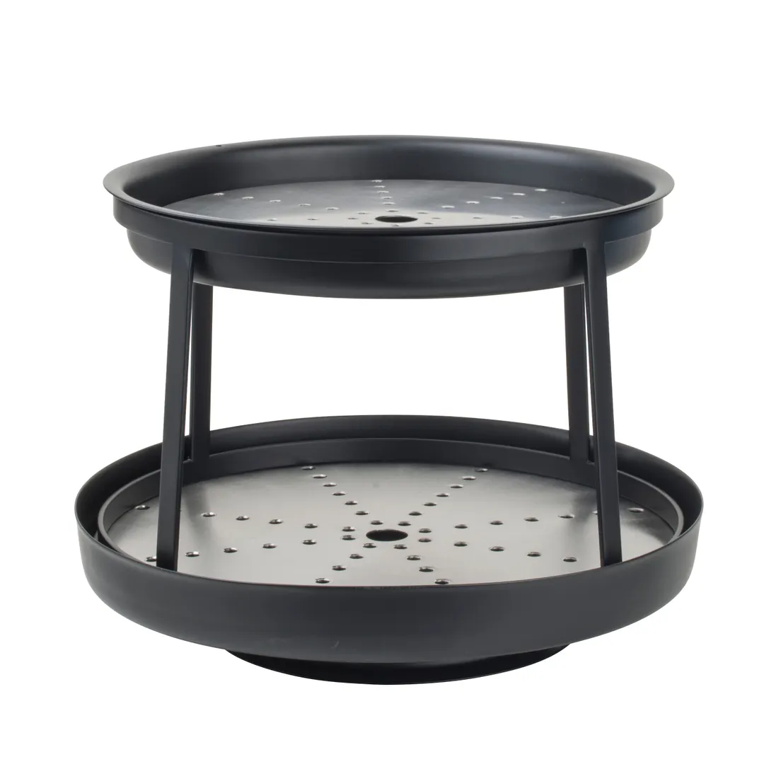 Steelite 5856JX01 - 2-Tier Round Seafood Stand, 9"-12" Height, Stainless Steel, Black Finish