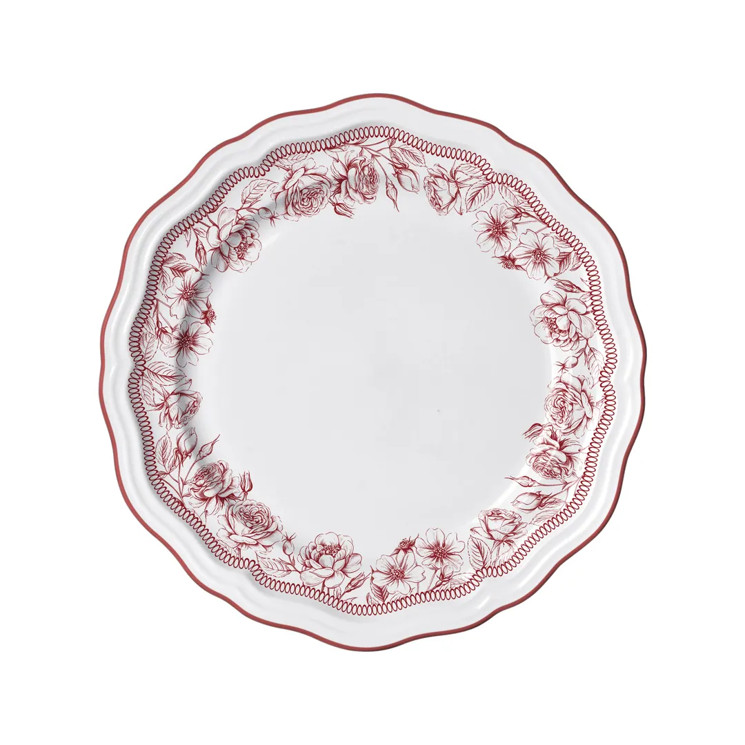 Steelite 62530FP811 - Hannah Maroon Rim Plate, 10.25" Round Porcelain Scalloped Edge - 1 Dozen
