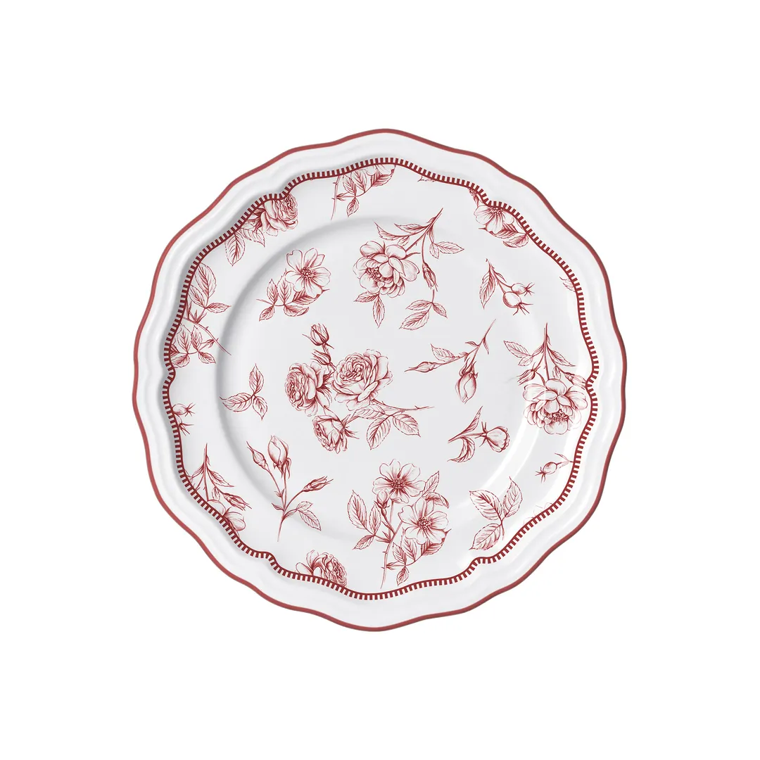 Steelite 62540FP812 Rim Plate, 9" Round Porcelain Dinner Plate, Maroon Scalloped Edge - 1 Dozen