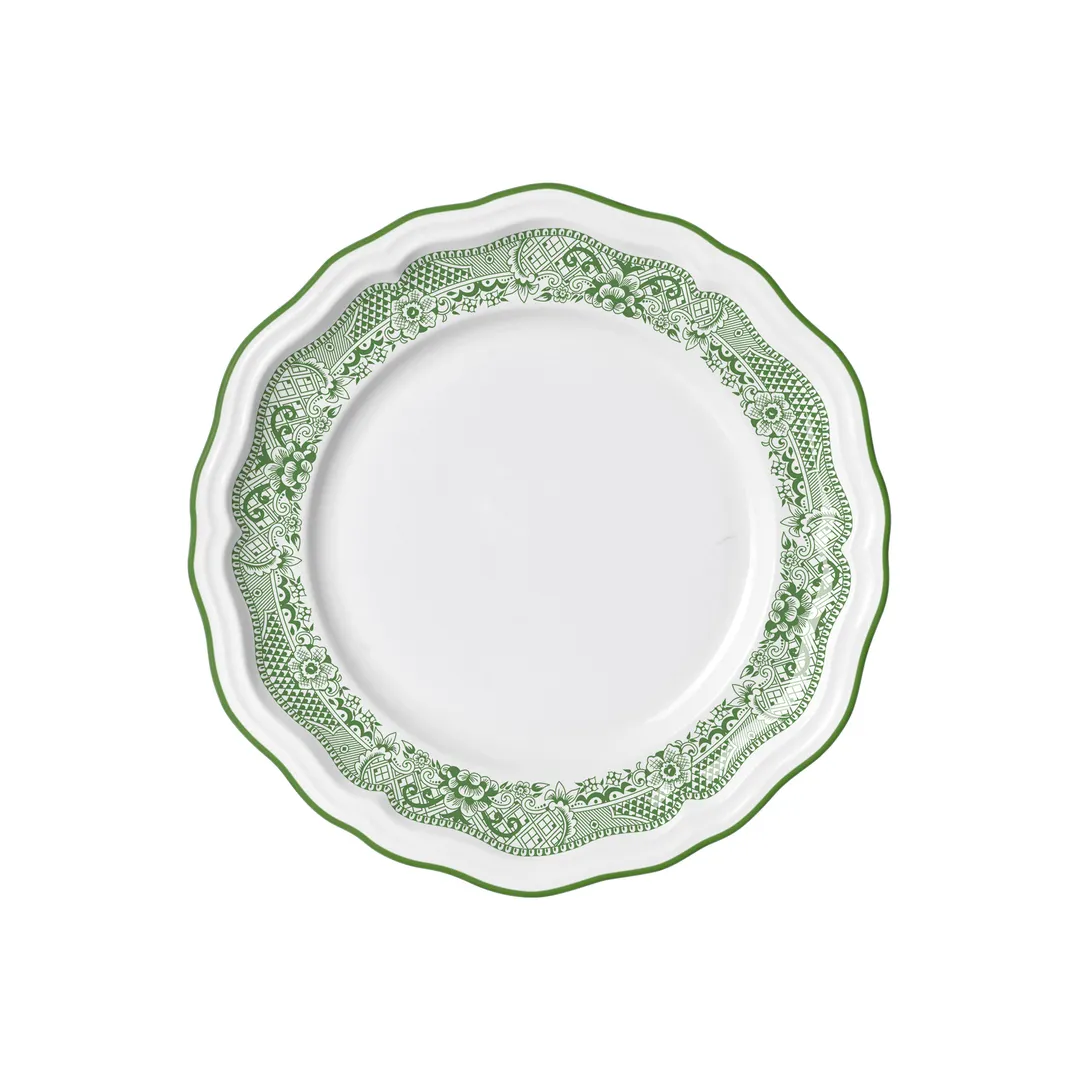 Steelite 62566FP812 Rim Plate, 9" Round Porcelain Plate, Scalloped Edge, Willow Rim Green - 1 Dozen