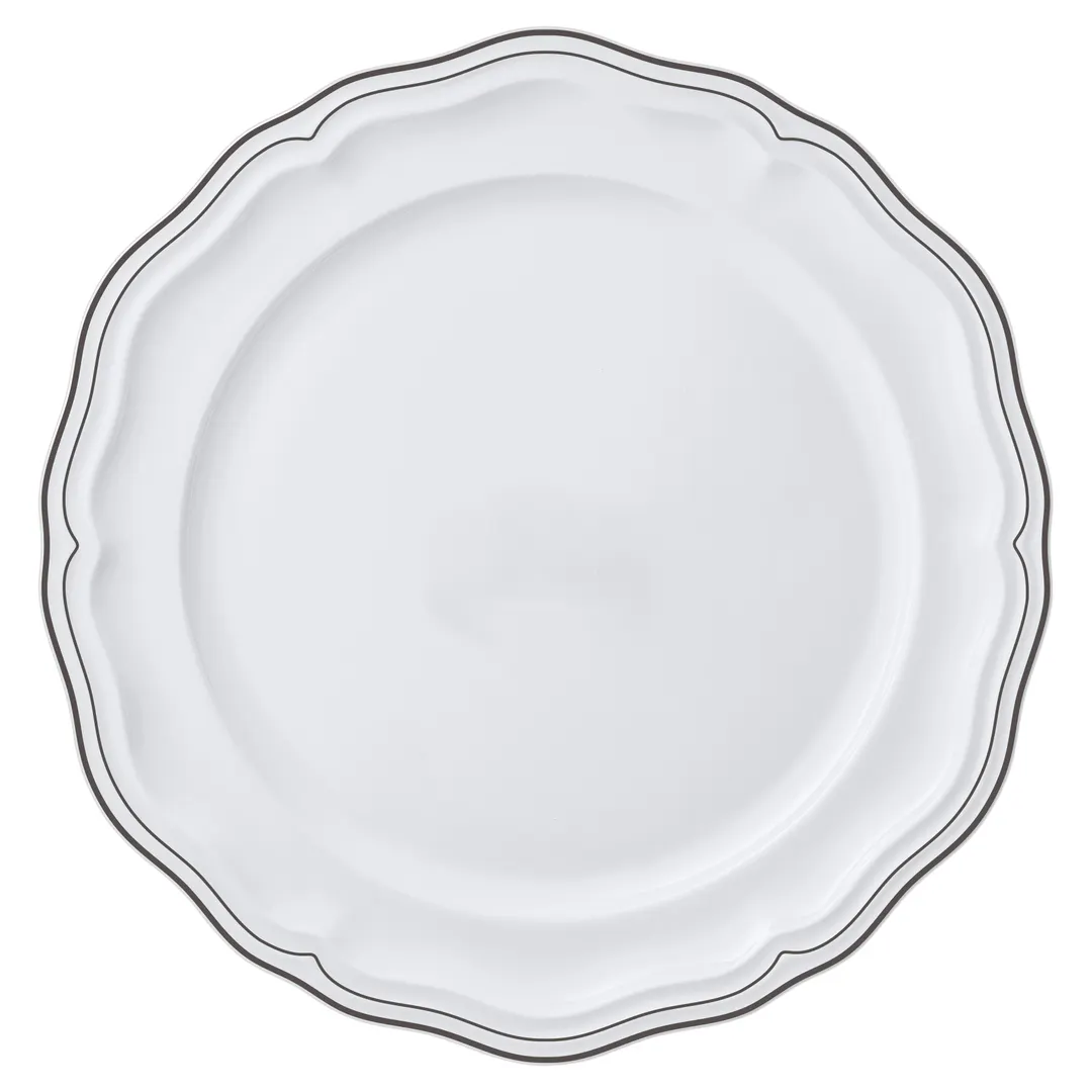 Steelite 62577FP810 Rim Plate, 11.25" Round Porcelain Plate, Double Line Slate Scalloped - 1 Dozen
