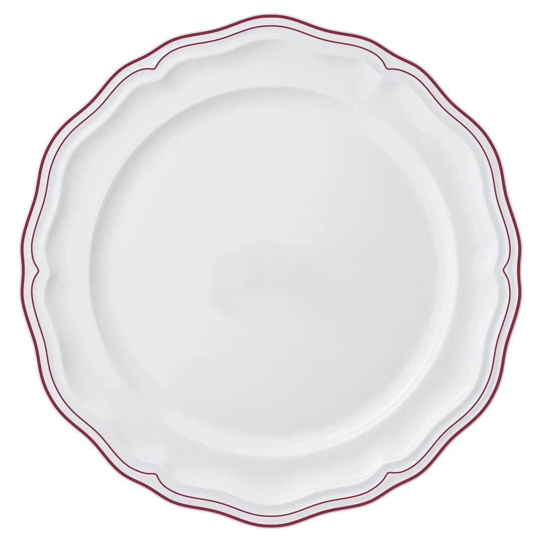 Steelite 62581FP810 - Porcelain Plate, 11.25" Dia, 1.125" Rim, Maroon Folio, Scalloped Edge - 1 Dozen