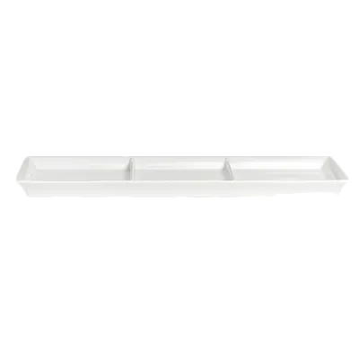 Steelite 6302P279 - 3‑Compartment Rectangular Porcelain Tray, 15.9" x 6.6" - 6/Case