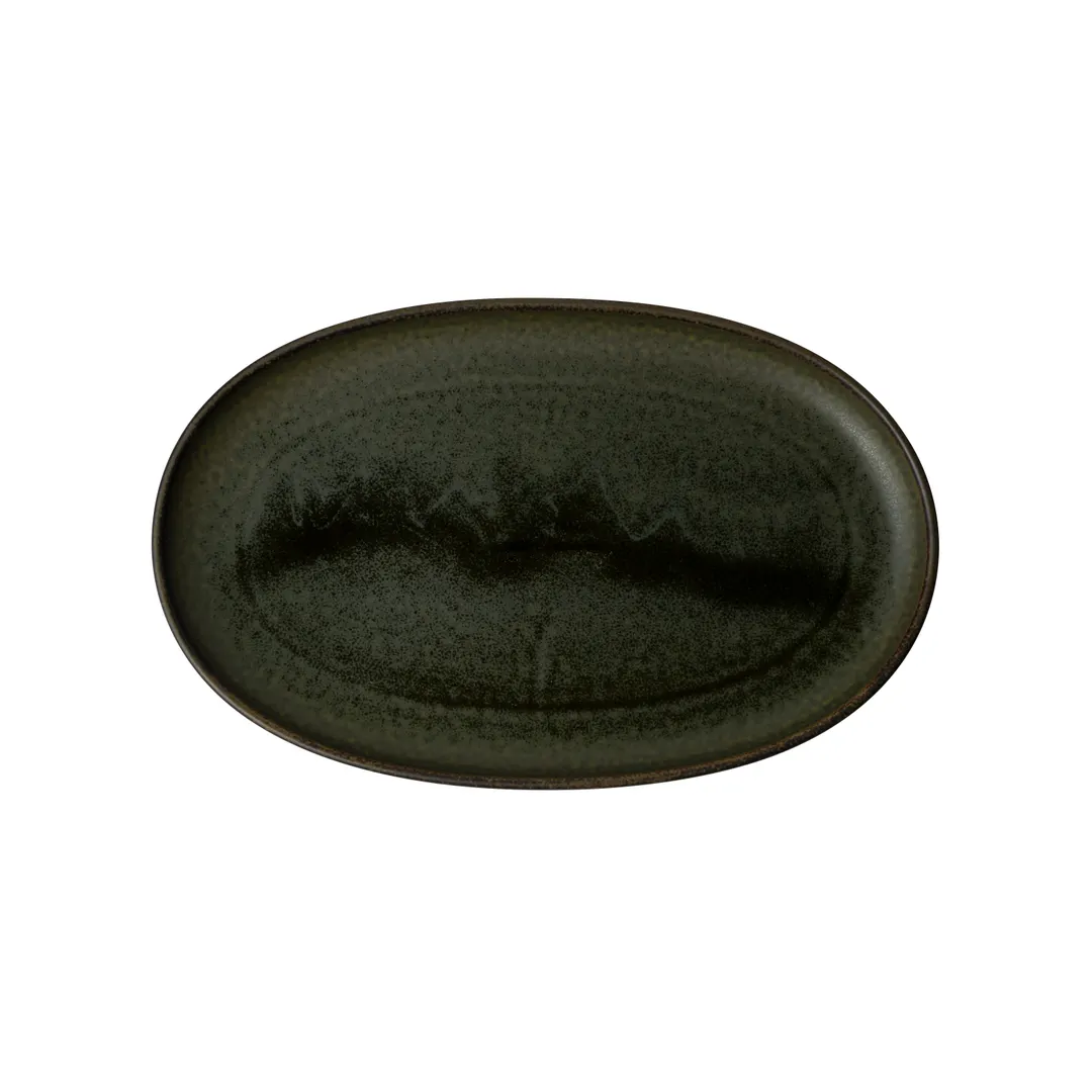 Steelite 6418MY034 - Oval Porcelain Plate 11.5"W x 7.25"D x 1"H, Wabi Sabi Kelp Rene Ozorio - 6/Pack