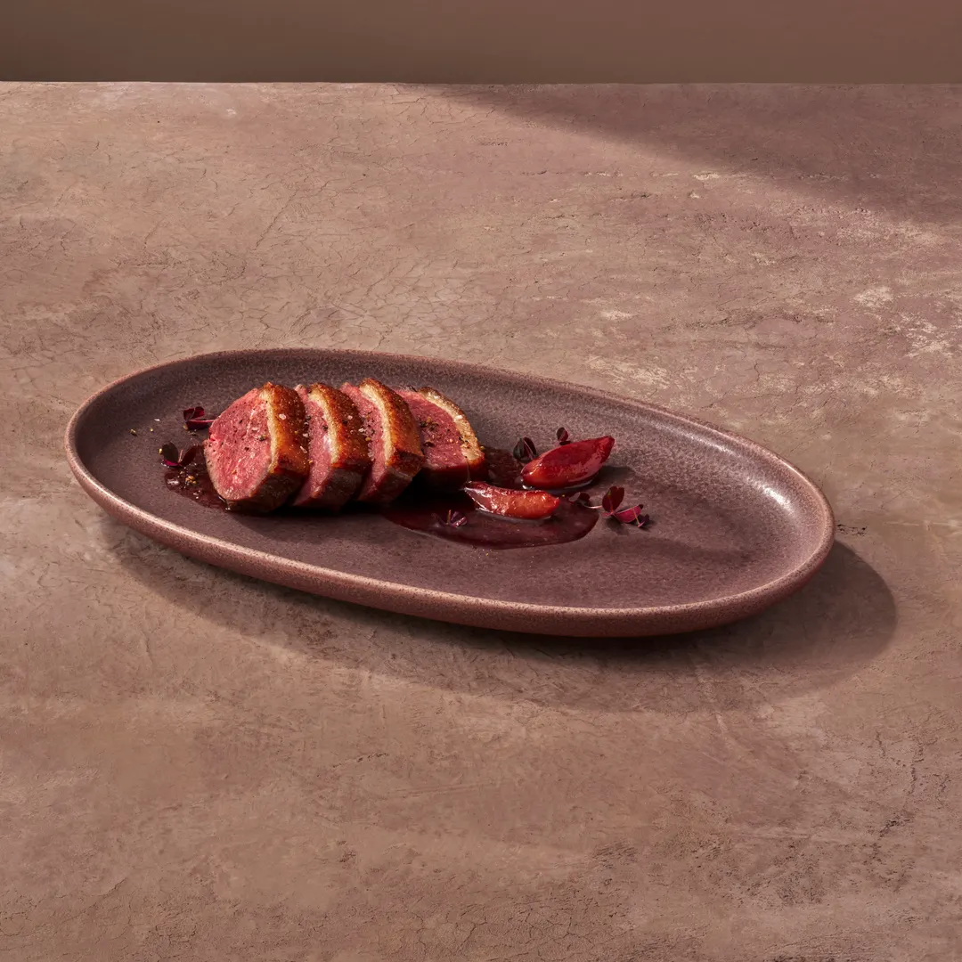 Steelite 6419MY034 Oval Plate, Wabi Sabi Plum Porcelain, 11.5" W x 7.25" D x 1" H - 6/Pack