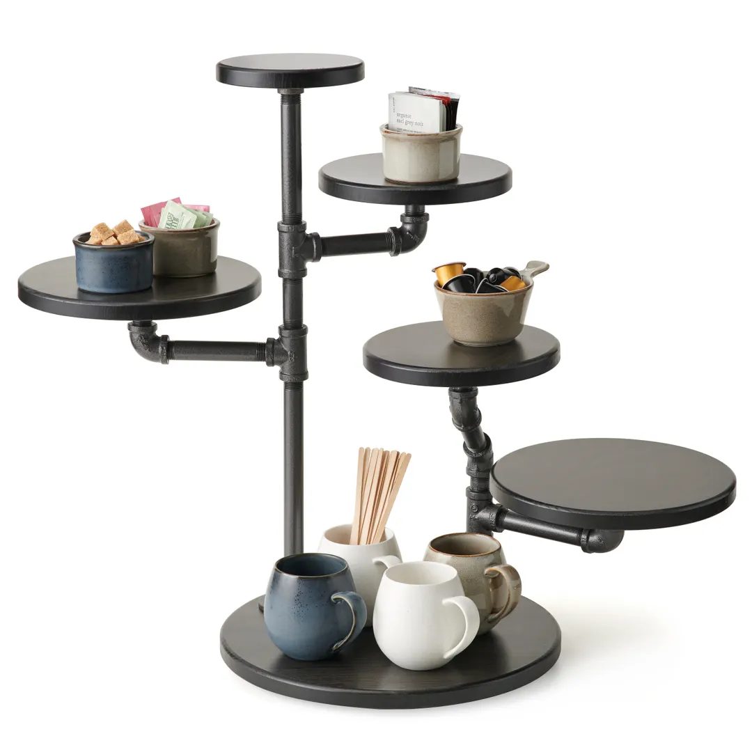 Steelite 6525T074 - 5-Tier Stand, 14" Diameter, 21"-24" Height, Black Wood Base - 1/Case