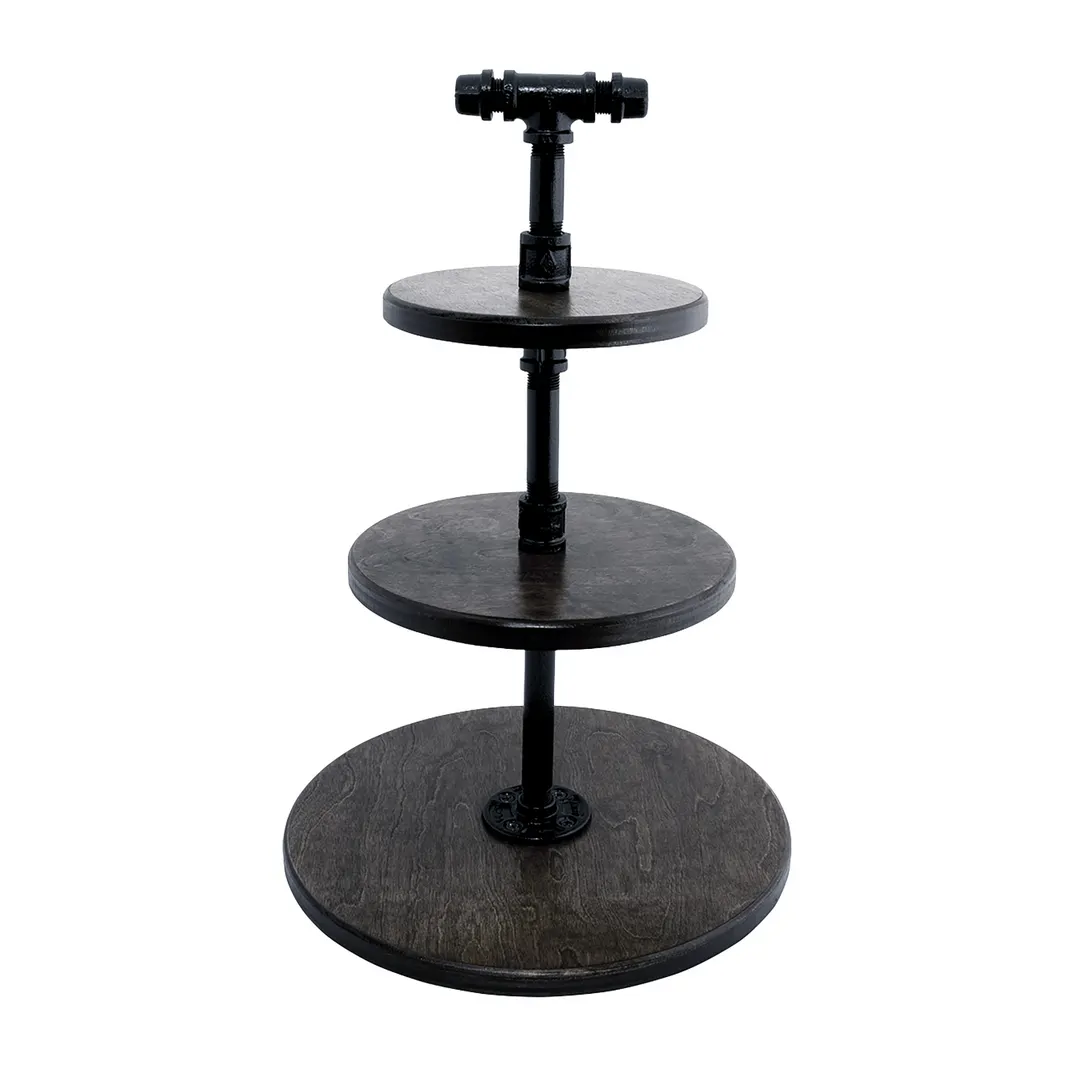 Steelite 6525T205 - 3‑Tier Round Buffet Stand, 20.75"×17‑20" Size, Metal Base, Ebony Finish - 1/Case
