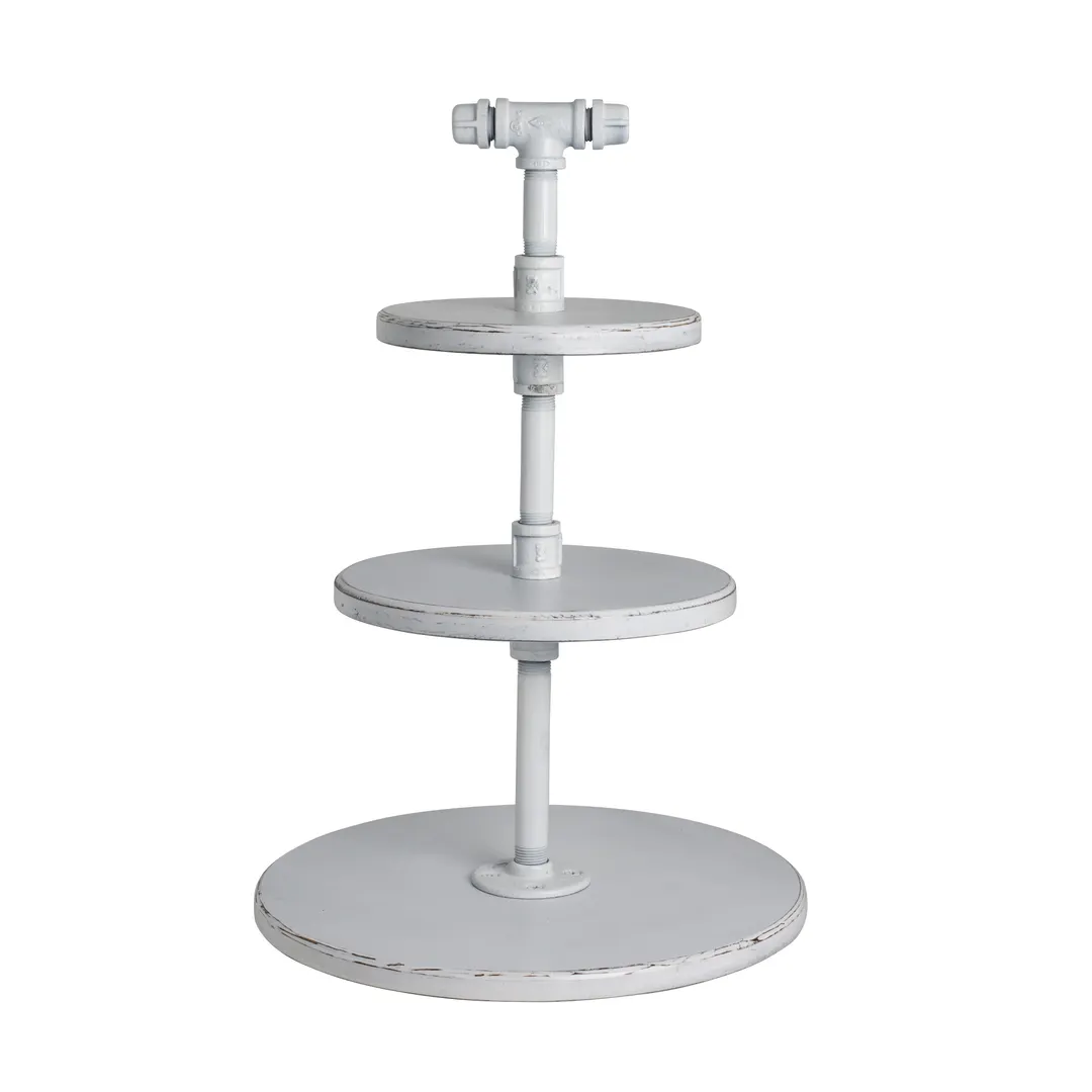 Steelite 6525T209 - 3‑Tier Round Buffet Stand, 14" Width, 13"‑16" Height, White Wood - 1/Case