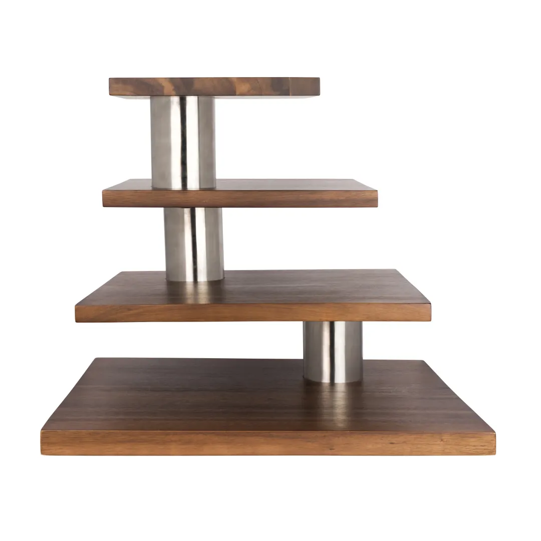 Steelite 6525TW311 4-Level Stand, Wood Base, Natural Finish, 28.5" x 21.75" x 9", 3-4 Tiers - 1/Case