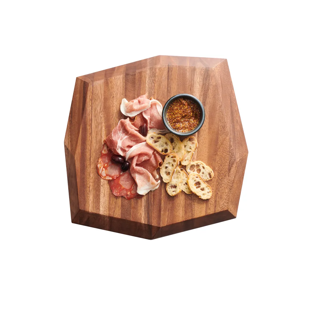 Steelite 6525TW322 - Square Wood Serving Board, 15" x 15" Faceted, Hand Wash, No Handle - 2/Case