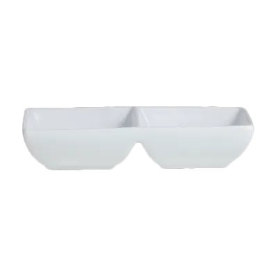 Steelite 6900E595 - Porcelain Rectangular Tray, 5-3/4" x 2-7/8" x 1-1/8", Double Well 4 oz - 1 Dozen