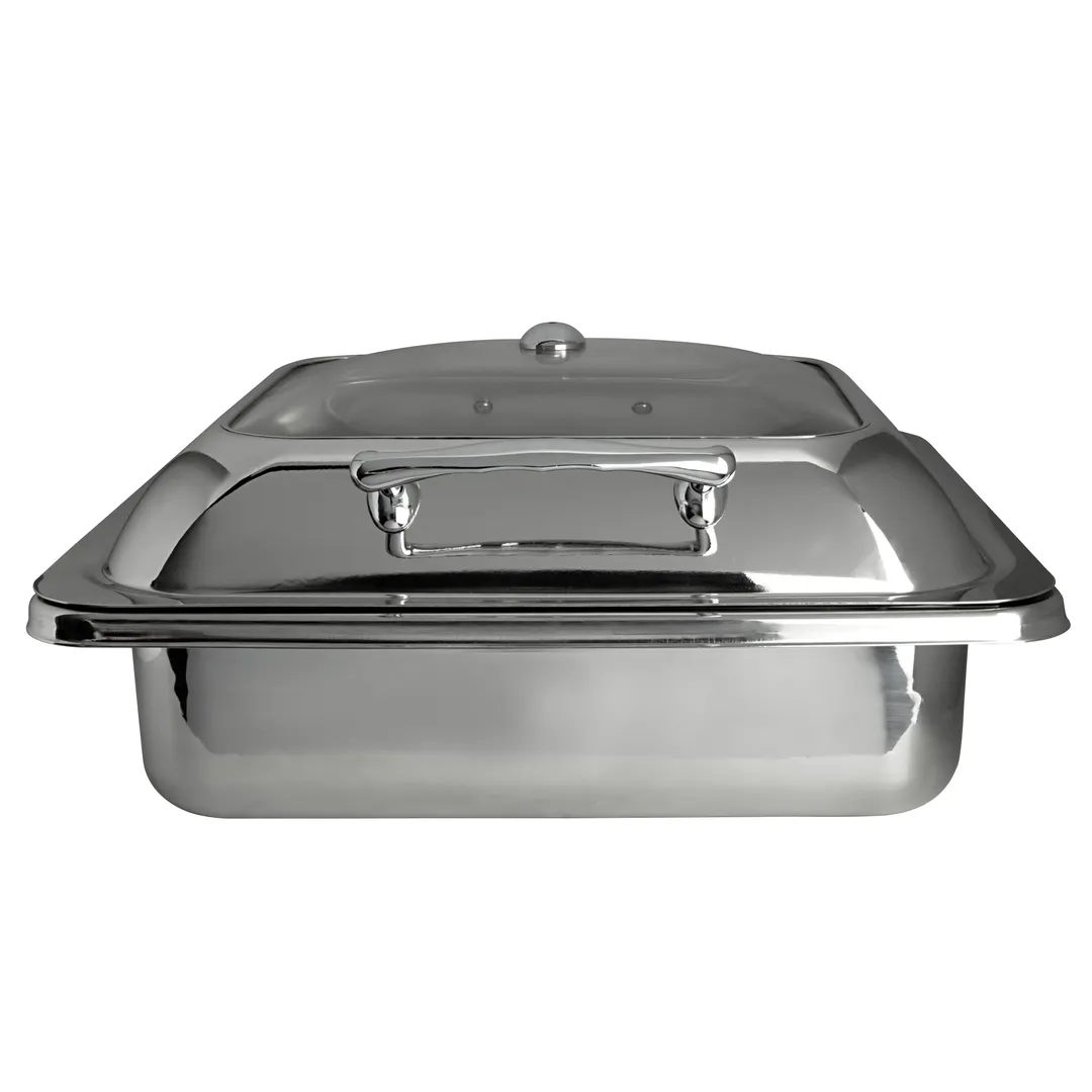 Steelite 7351MW104 Rectangular Hydraulic Chafing Dish, 6 Qt, 17" x 15.5" x 7.25", Stainless Steel with Hinged Cover