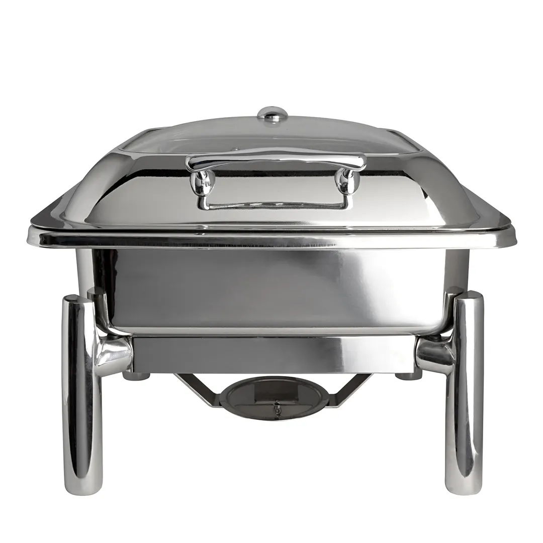 Steelite 7351MW106 Chafing Dish Stand, 6 Qt, Hydraulic, Hinged Cover, 17.8"x15.5"x12.3" Stainless