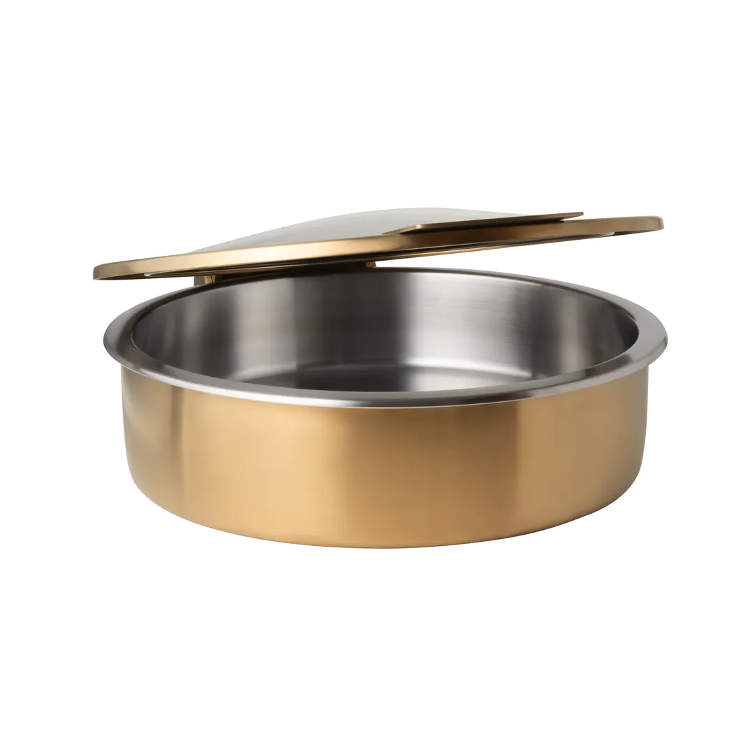 Steelite 7358MW302H - 2‑Gal Chafing Dish, 18" x 15.75" x 5.5", Gold Steel, Hinged Cover - 1/Case