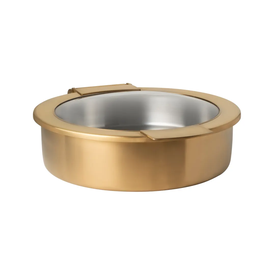 Steelite 7358MW302H - 2‑Gal Chafing Dish, 18" x 15.75" x 5.5", Gold Steel, Hinged Cover - 1/Case