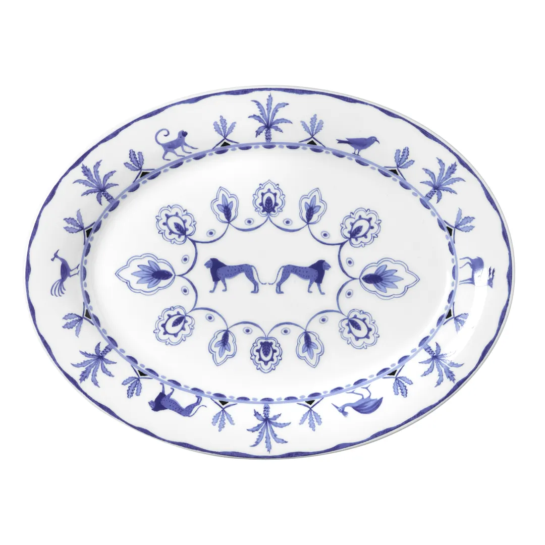 Steelite 82124AND0322 - Oval Bone China Tray, Sultans Garden Blue, 14.5" x 11" x 1.25", 1 Dozen