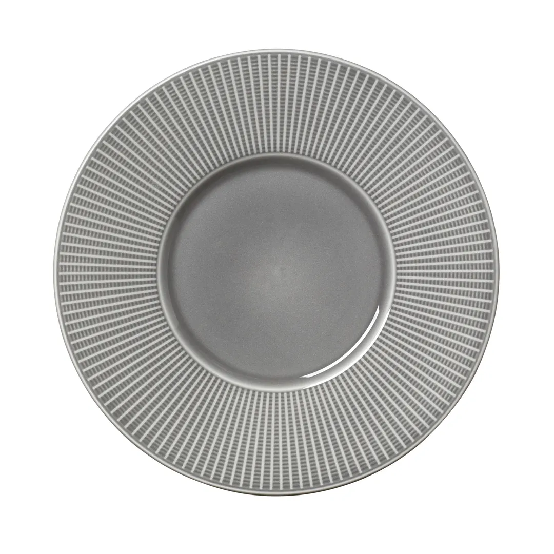 Steelite 9114C1171 11.25" Round Willow Mist Ceramic Plate, Wide Rim, Oven Safe to 530°F - 6/Case