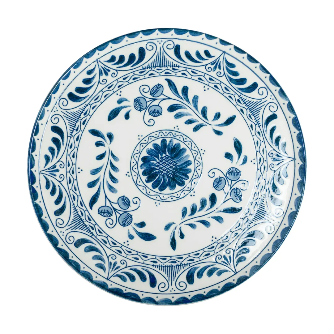 Steelite A102P800 - 13" Round China Plate, Talavera Motiva Blue, Alumina Vitrified Finish - 6/Case