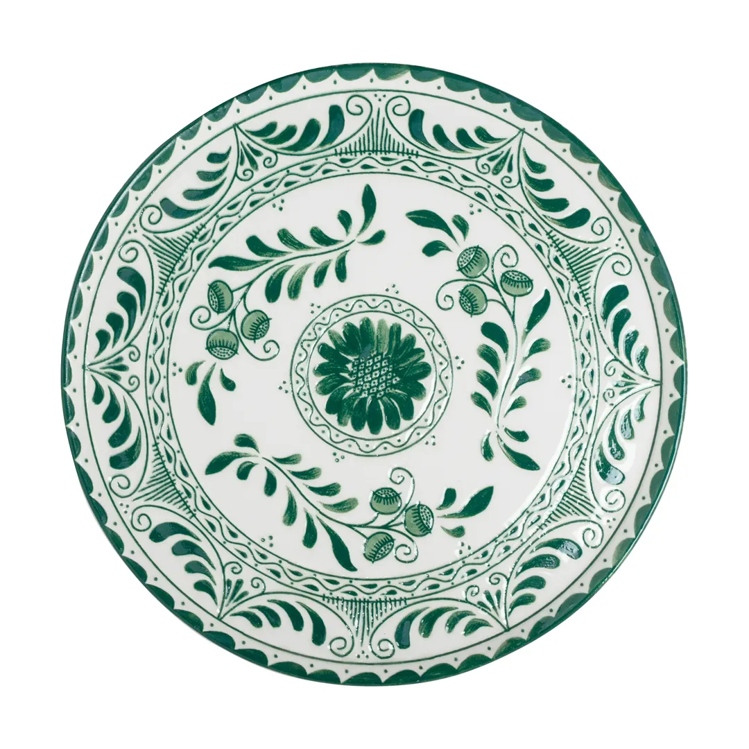 Steelite A103P800 13" Round China Plate, Talavera Motiva Green Anfora, Vitrified Finish - 6/Case