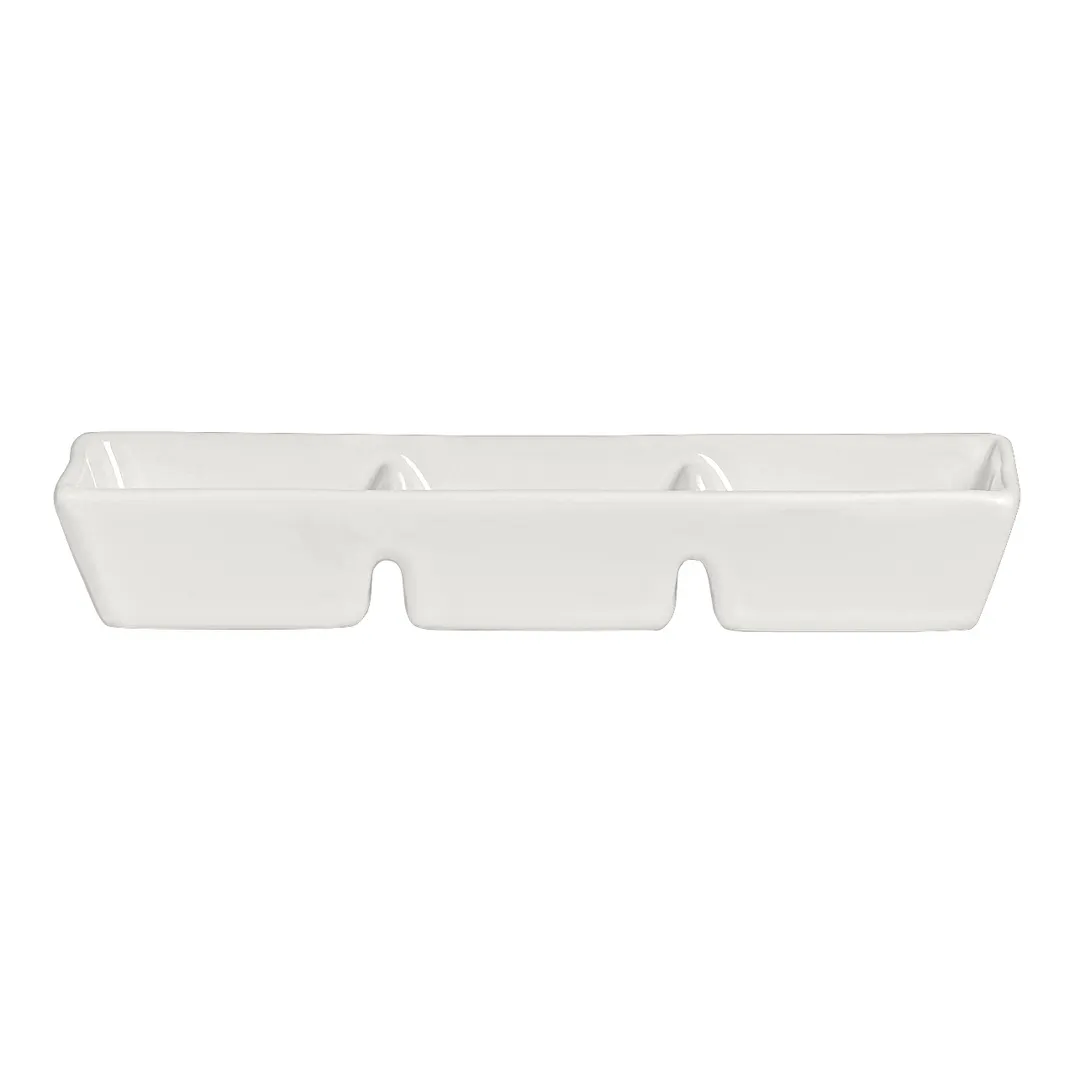 Steelite A400P075 - 7½" x 2½" 3‑Compartment Tray, 1 oz Wells, Vitrified China, Polar White - 1 Dozen