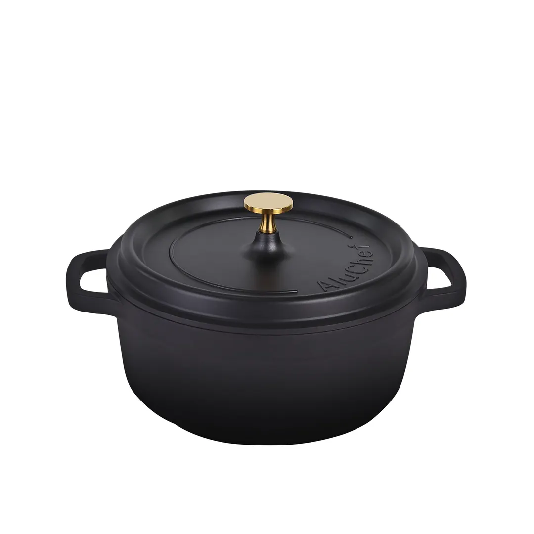 Steelite AP240011G Casserole Dish, 10" Black With Gold Knob, 4.5 Qt, 4" Depth, Lid Included - 4/Case