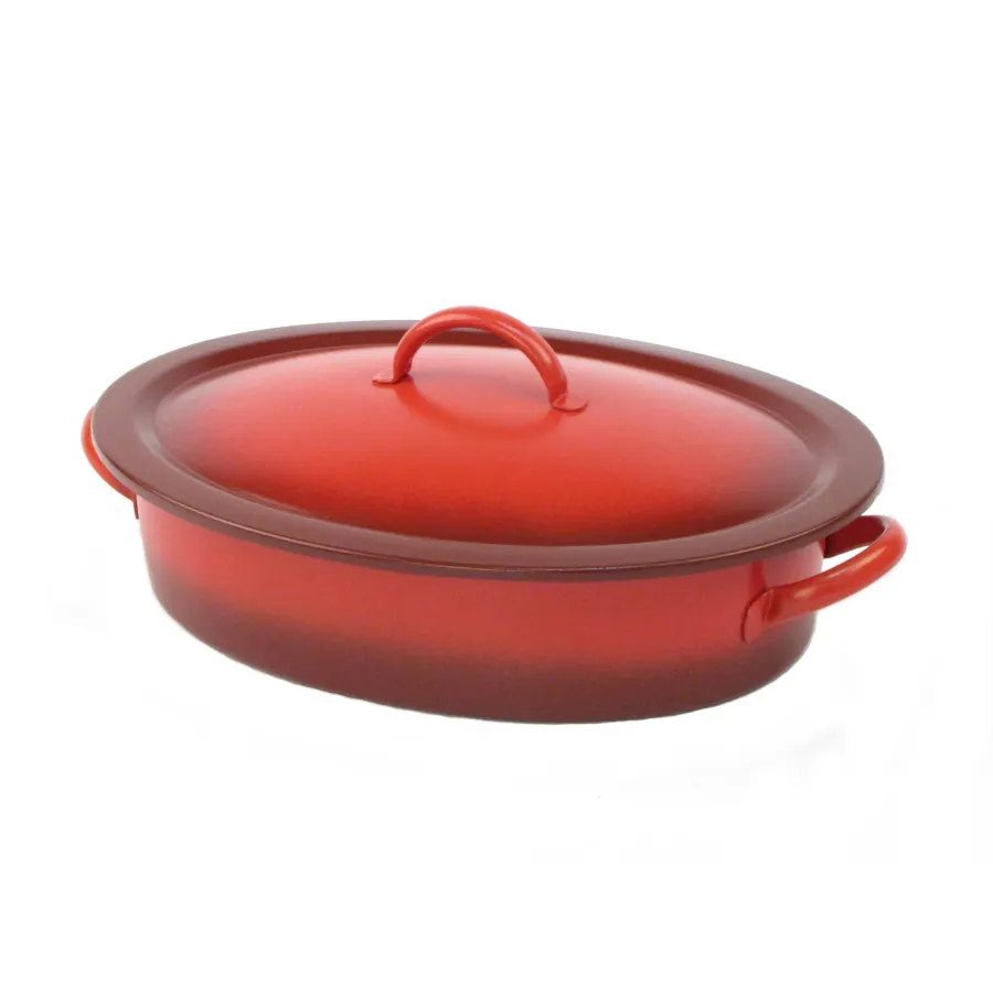 Steelite DW02145CWG8RD2 Oval Chafing Dish, 5qt 17.5"W x 11.6"D x 6.5"H, Red 18/10 Steel Lid Induct