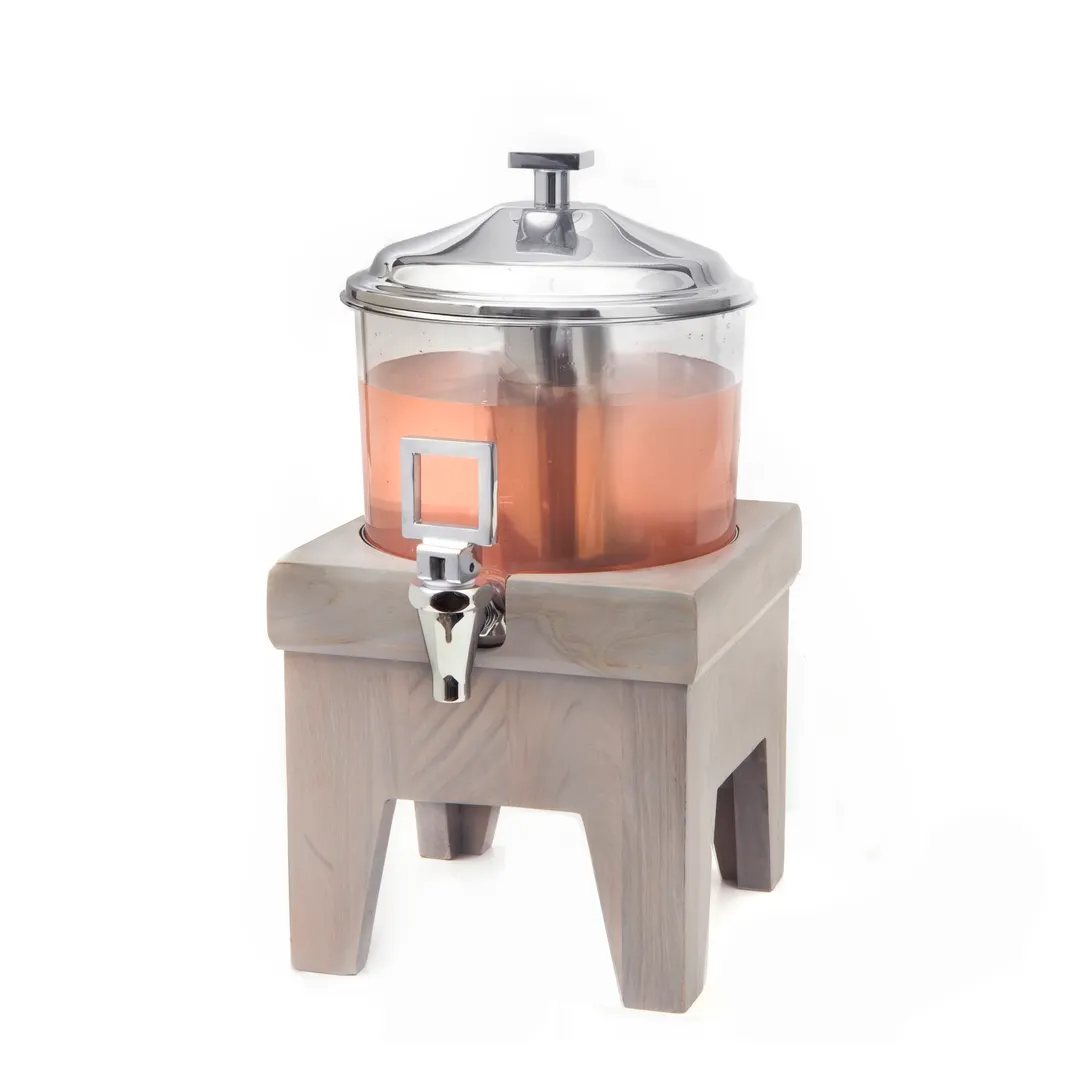 Steelite DW04JLWDGW Beverage Dispenser, 4‑Quart Grey Juicer, Poly Bowl & Wood Base, Fusion