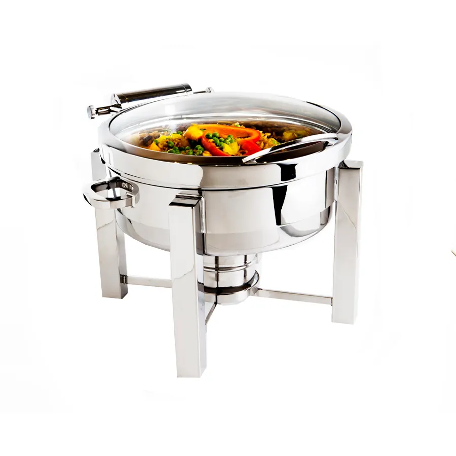 Steelite DW04KH7SS Chafer Tower, 4-Qt Round Stainless Steel, Hinged Cover, Induction Ready